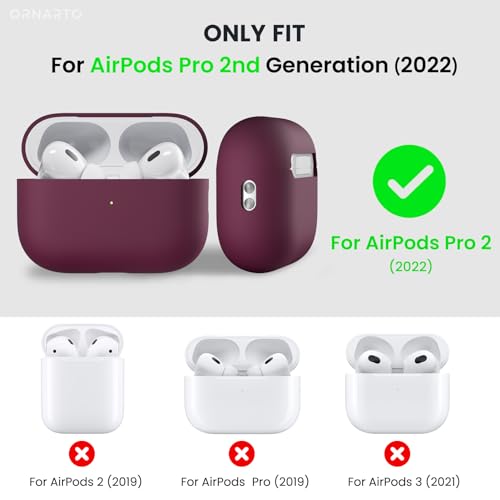 ORNARTO for AirPods Pro 2 Case, Hybrid Silicone, Wine Red by ORNARTO - Used condition - Image 2