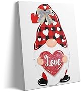 Valentine's Day Canvas Wall Art Gnome Holding Love Heart Christmas Poster Wall Decor, Red Buffalo...