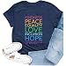 Cutesong Womens Equality Shirt Kindness Peace Love Print T-Shirt Pride Human Rights Justice Tee Tops Blue