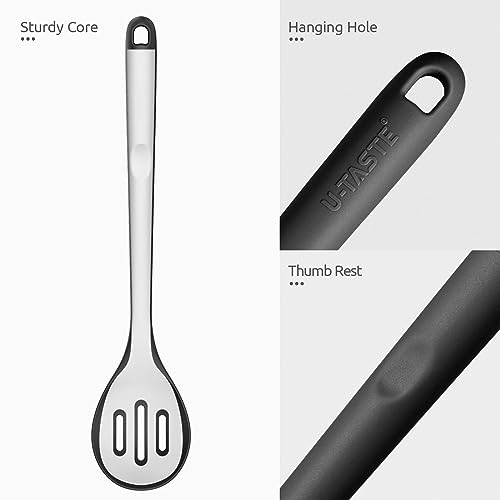 Image of U-Taste Silicone Slotted Spoon, 13.3 inch Long Large Mixing Spoon, Black