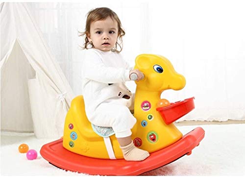 ZHANGYUEFEIFZ Schaukelpferd Plüsch Schaukeltier Pferd Rocking Horse Kinder Gelb Baby Spielzeug Musikkunststoff 1-3 Jahre… – Bild 5