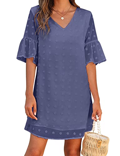 Image of Blooming Jelly Womens White Dresses Short Sleeve V Neck Ruffle Cute Sun Dress Chiffon Flowy Shift Mini Dress