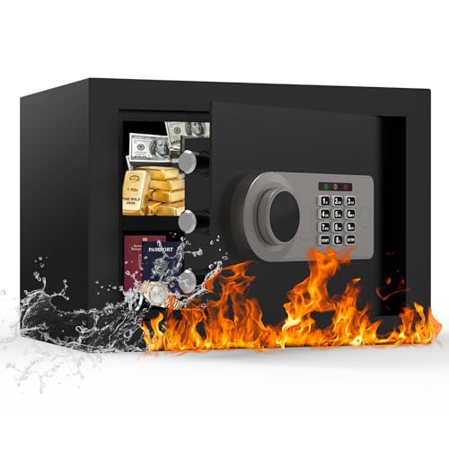金庫 小型 [ 耐火 耐水/充電ケーブル付き] Diyife 電子式 金庫 家庭用 店舗用 保管庫 業務用 パスワード/キー ロック解除 警報アラーム 緊急キー付き 床・壁に固定可能 現金/宝石/貴重品ボックス 日本語取扱説明書 22.6L