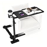 YUHFERA Height Adjustable OverCouch Armrest Table Tray – Tilting Top Swivel Table for Recliner, Sofa, Laptop, Slide Under Side Table for Eating, Reading, Snacking, Recovery Use (Black)
