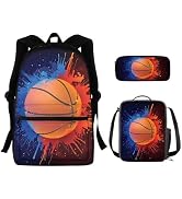 Coloranimal 3D Fire Basketball Backpack Set - School Bookbag, Pencil Case & Lunch Bag For Kids