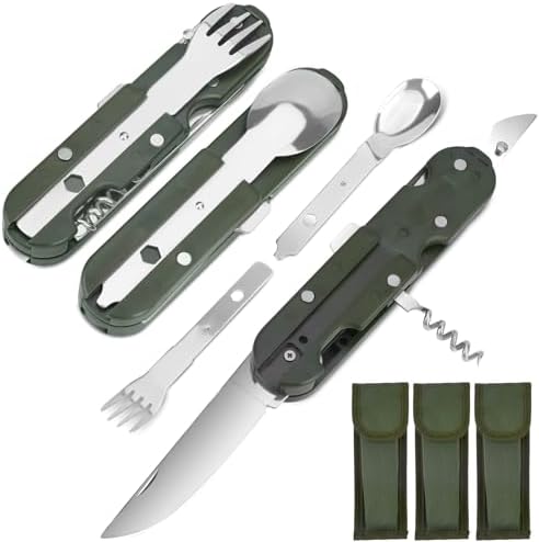 Couverts de Camping 3PCS, 5 en 1 Vaisselle de Camping Pliable Cou...
