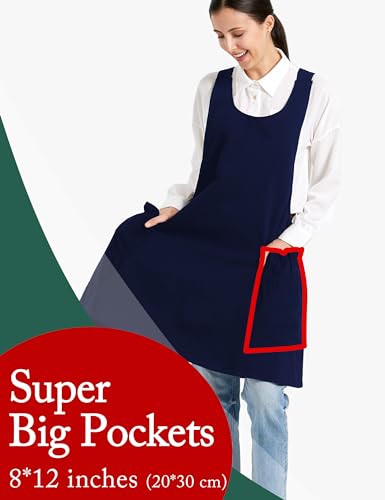 Image of Cozy Adjustable Cross Back Aprons for Women with Pockets Cotton Linen Cooking Kitchen Baking