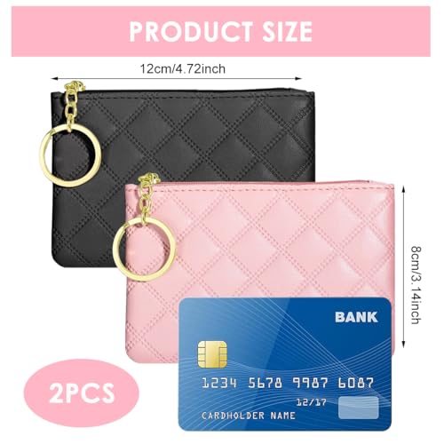 Image of PALAY 2Pcs Coin Pouch Mini Black Pink PU Leather Purse with Keychain