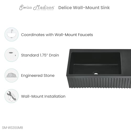 Image of Delice 24 inch Rectangle Wall-Mount Bathroom Sink in Matte Black