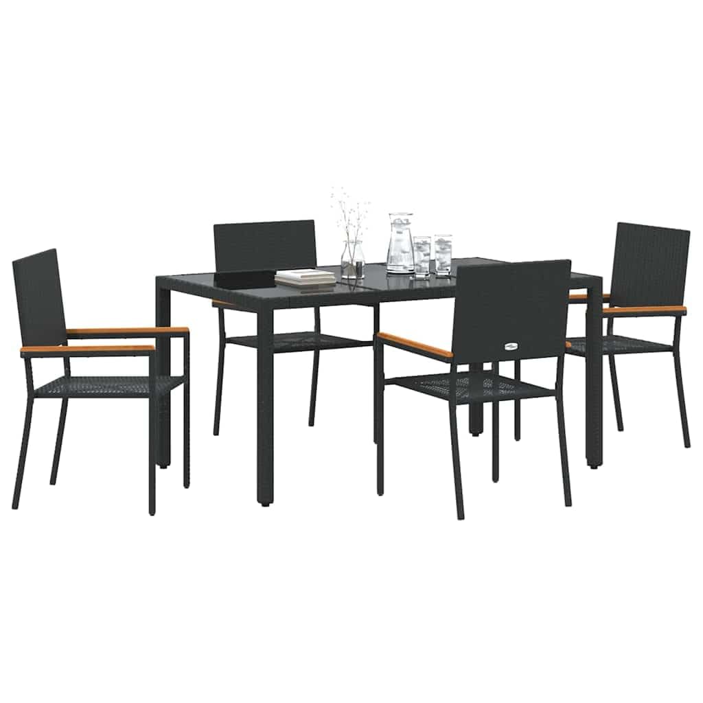Ensemble de salle à manger pour jardin en polyrotin noir avec table et chaises stylées