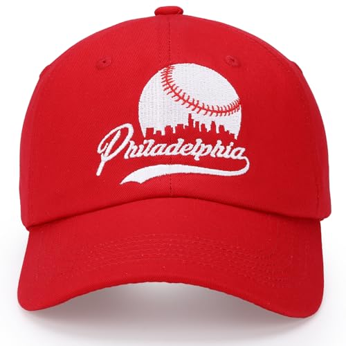 Fcexanthon Personnalisation City Embroidered Baseball Hat for Men Women Youth Team Color Cap Trucker Hats Fans Gifts (US Alpha One Size PHI-red)