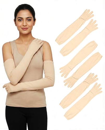 Image of Pack of 3 Full Hand Arm Sleeves Protective Summer Gloves | Sun Burn Protection Hand & Arm Skin Gloves for Girls & Women | Anti Tan Driving Arm Sleeves