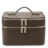 ETOILE - Duo Vanity Case Espresso - Large Functional Travel Makeup Bag Organizer with Removable Divider & Mirror