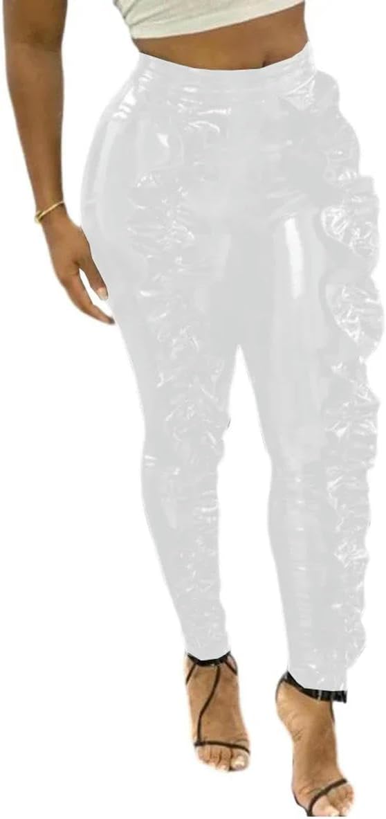 Women PVC Party Club Stretch Long Capris High Waist Bodycon Pants Customizable
