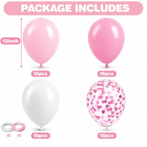 Image of Balloons Pink and White, 60 Packs 12 Inch Light Pink White Balloons with Confetti Balloons for Birthday Party Decorations Girl Women, Wedding, Christening Baby Shower Party, Bridal Shower