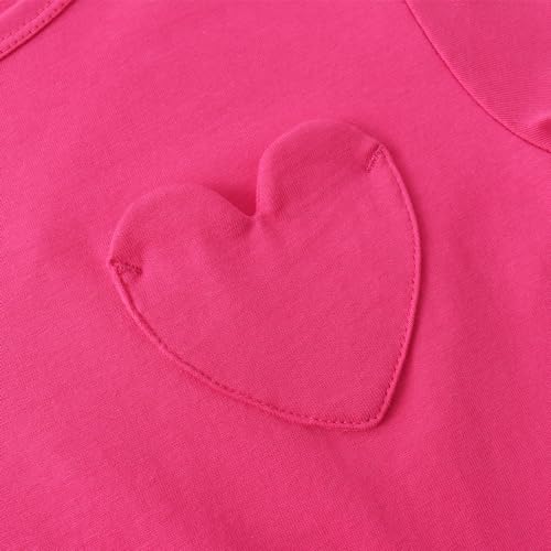 Image of Noomelfish Girls Short Sleeve Heart Pocket T-Shirts Casual Cotton Tee Tops Blouse (5-12 Years)