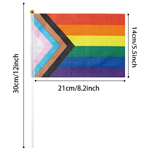 Image of GentleGirl 12 Pack Progress Pride Rainbow Flags Rainbow Small Mini Hand Held Stick Flag Gay LGBT Festival Party Parades Decorations