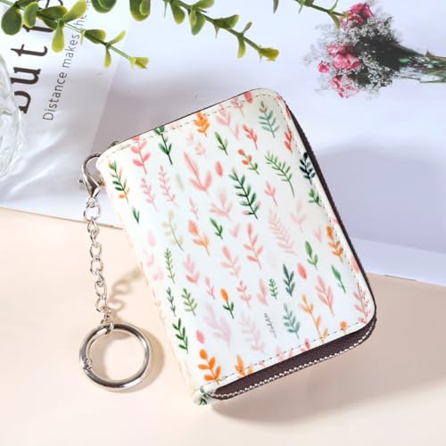 Image of FurArt Zipper Wallet Women, RFID Blocking Credit Card Wallet, Business Card Holder, Compact Size KeyChain Wallet, Tiny Branches, small