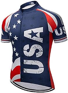Men's Cycling Jersey Short Sleeve Full Zip Running Top - Bike Shirt USA
