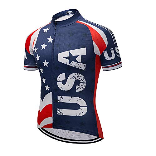 Men's Cycling Jersey Short Sleeve Full Zip Running Top - Bike Shirt USA