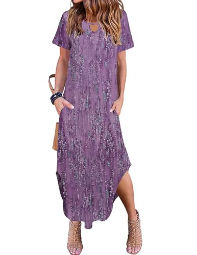Image of Zeagoo Womens Maxi Summer Dress with Pockets Casual Short Sleeve Sundress Trendy 2026 Curve Hem Long Dress