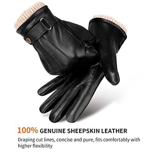 Ozero Winter Mens Gloves Genuine Nappa Leather Soft Warm Cashmere Lining Phone Texting Touchscreen Glove - Thermal Gifts For Husband Or Dad Black Medium #TOP3