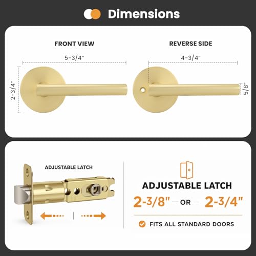 Image of Goldenwarm 8 Pack Gold Passage Door Handles, Closet Door Lever Brushed Gold Interior Door Handle for Hall and Closet, Zinc-Alloy Heavy Duty DoorHandles Reversible(no Lock)