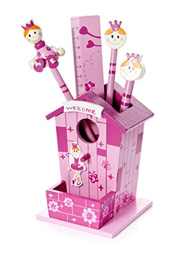 Mousehouse Gifts Lapicero Rosa de Madera y Juego de Escritorio con Motivos de Princesas para niñas