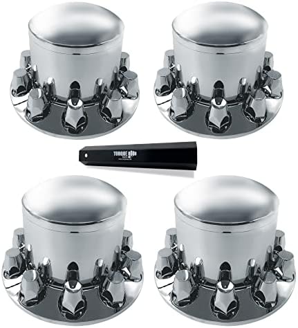 TORQUE 4 Pack of Rear Axle Wheel Cover 33mm Screw-on Lug Nut Cover for Semi Truck (Chrome Plated ABS Plastic) (Universal Fit) (TR584-TWC)