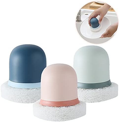 ORIJOYNA Cleaning Scrub Sponges with Handle,Anti-Scratch Kitchen Scrub Brush Household & Kitchen Cleaning Brush wash for Dish, Non-Stick Pans,Kitchenware & Cooking Utensils,3 Pack,Multi-Colors