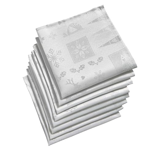 Celebright Christmas Pack of 8 Napkins - Square 17 x 17 Inches (43 x 43 cm) - Ideal Xmas Dinner Table Decorative Settings - Metallic Christmas Theme Embossed Design - White & Metallic Silver