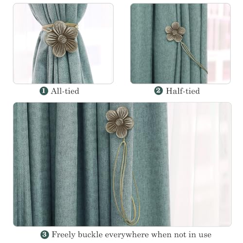 Lewondr Magnetic Curtain Tie, 1 Pair Vintage Resin Flower Curtain Drapery Holdback Window Curtain Decorative Buckle Holder for Home Cafe Balcony - Coffee