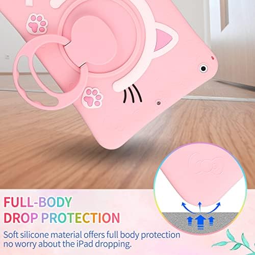 Vunake for iPad 6th Generation Case 5th Generation Case iPad 9.7 Inch Case with Rotating Kickstand Cute Silicone Protective Tablet Cover for Girls Kids Case for iPad 2018/2017 9.7 Inch,Pink Cat