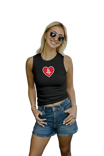 Blue 84 Houston Rockets NBA Officially Licensed Women's Baby Rib Tank Top Heart, Small Black