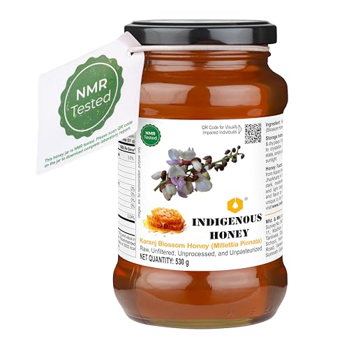 Image of INDIGENOUS HONEY Raw Karanj Honey Pure Unfiltered 17.64 oz Glass Jar | Natural Organic Unprocessed Unpasteurized Unheated Honey Pack of 1
