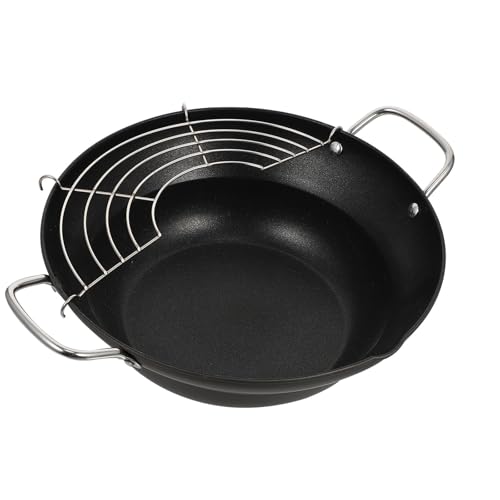 Healeved Padella per Friggere Tempura Giapponese 24 CM in Acciaio Inox Rivestimento Antiaderente e Scolapiatti Mini Friggitrice Adatta a Tutti i Fornelli per Cucina Domestica e Fritture