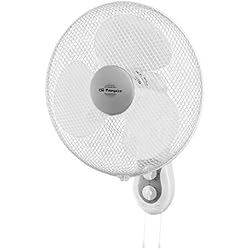 Ventilador Pared Silencioso Orbegozo WF 0139 - Ventilador de pared, oscilante, 3 velocidades, temporizador, cabezal inclinable, aspas 40 cm, 40 W, Color Blanco