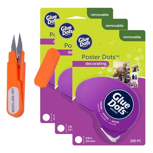 Conjunto de tesouras de fio/papel - 11 cm - 18 g - laranja e dispensador Dot N' Go com pôster adesi