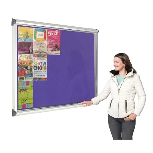 Image of Outdoor Tamperproof Lockable Noticeboard, 1050 x 1012 mm, Purple Waterproof Display Pinboard, Accepts 12 x A4 Size Posters - Aluminium Frame- Ideal for School, Office, Info Hubs
