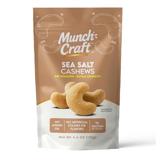 Image of Munch Craft Sea Salt Cashews - (Pure & Simple) - Crunchy Air-Roasted Nuts, Oil-Free - No Artificial Colors or Flavors - 4.4 oz (125g) Resealable Bag