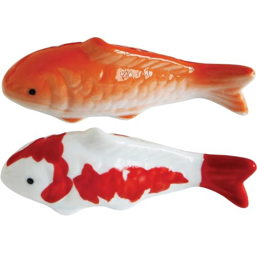 Image of Happyyami Floating Fish Decorations 2Pcs Ceramic Aquarium Ornaments Realistic Koi Fish Figurines for Underwater Crafts Pond and Garden Decor