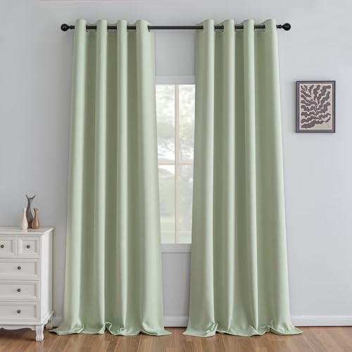 Sage Green Curtains 96 Inch Length 2 Panels Set, Light Filtering Curtains for Living Room 96 Inch Long, Grommet Energy Saving Semi Sheer Drapes for Bedroom Window(W52 x L96)