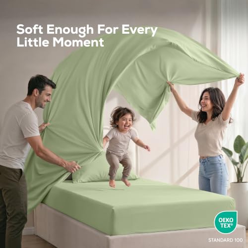 Image of Utopia Bedding Twin Sheet Set - 3 Piece Bed Sheets for Twin Size Bed, Soft and Breathable Microfiber, Includes 1 Fitted Sheet, 1 Flat Sheet and 1 Pillowcase - Oeko Tex (Sage)