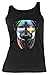 Produktbild DJ Mops Hunde Print - DJ Pug mit Sonnenbrille und Kopfhörer Damen Tank Top Trägertop - Musiker Neon Pop Art Motiv - buntes Hunde Portrait - Musik Frauen Shirt Tanktop in schwarz Gr: M
