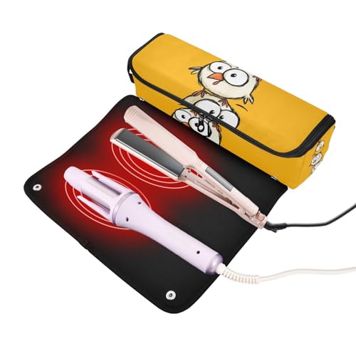 Funda de viaje 2 en 1 para plancha y rizador con tapete resistente al calor impermeable organizador de viaje para planchas, rizadores, amarillo miniatura 2
