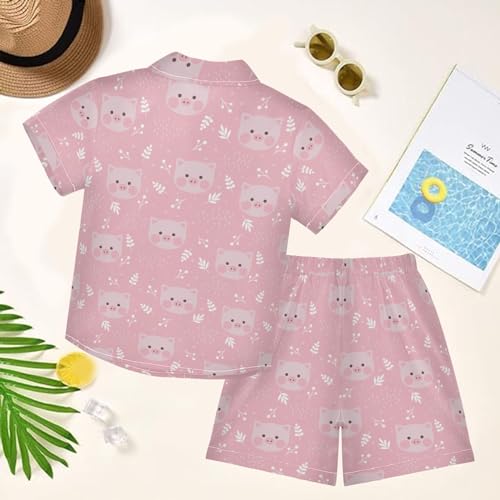 Image of visesunny Funny Boy's 2 Pieces Shirt and Short Set Casual Shirts Short Sleeve Beach Shorts Summer Outfits for 3-10 Years Kids