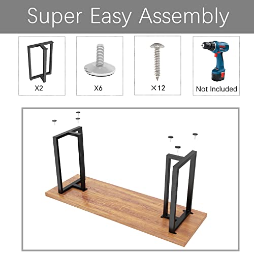 Metal Table Legs 28 Inch Height X 24 Inch Wide With Adjustable Protector Feet, Industrial & Rustic Style Heavy Duty Metal Furniture Legs For Desk/Table, (Bear Up To 800Lb), Black, T-Shape Set Of 2 #TOP3