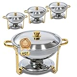 6QT Chafing Dishes for Buffet 4 Pack, Round Dish Buffet Servers and Warmers 304 Stainless Steel Food Warmers for Parties Weddings, Catering Buffet Catering Events, Chafers Servers Sets, Gold & Silver