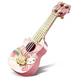 Falafoty Guitare Enfants, 26 cm Jouet de Guitare Ukulélé Instrument de Musique avec 4 Cordes Ajustables,Guitarette Jouet Musique Jouets éducatif pour Débutants Garçons Filles,Ukulélé Cadeau (Rose 1)