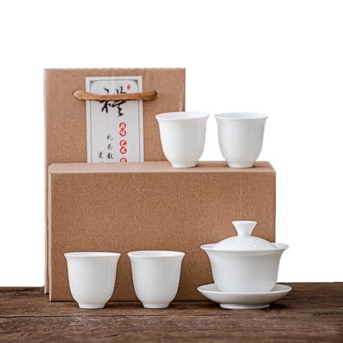 Liang baobao Gaiwan - Juego de 4 tazas de té chino de porcelana blanca (blanco)
